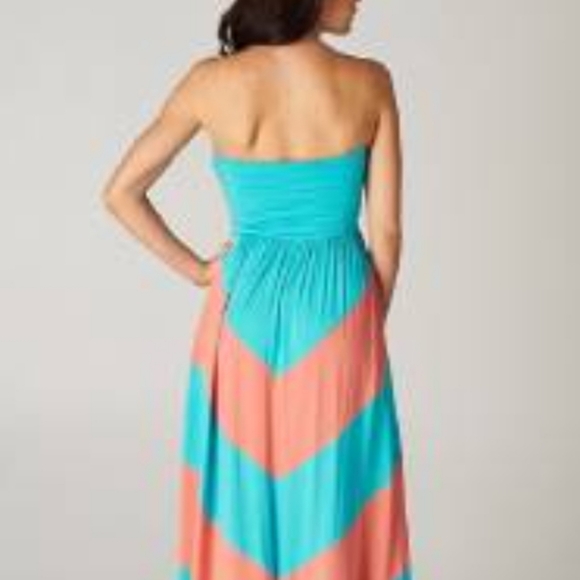 Chevron tube top Empire Maxi Strapless dress Colorblock Dress turquoise/coral - Picture 12 of 14